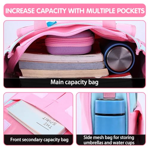 PALAY® Girls School Bag 2 in 1 Book Bag Handbag with Shoulder Belt Pink Unicorn Book Bag for Schoolgirls Book Tote Bag Large Crossbody Book Bag School Gift Daily Item Handbag for Girls 6-12 Years Old