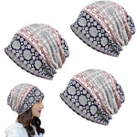 PALAY® Hijab Caps for Women Slouchy Beanie Floral Print Head Scarf Chemo Fashion Stretch Soft Hip-Hop Skull Dwarf Hats for Teen Girls 3 PCS