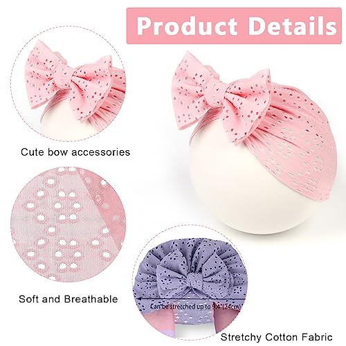 PALAY® 3 Pack Turban Cap for Baby Girl, Soft Stretchy Newborns Hat, Knotted Big Bow Headband for Baby 3-18 Months, Cute Breathable Infant Headwrap Shower Gift