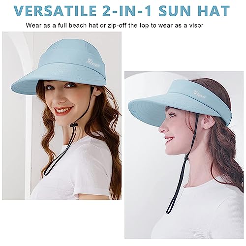 PALAY® Sun Hat for Women 2 in 1 Wide Brim Sun Hats Sport Caps for Women Outdoor UV Protection Summer Cap with Detachable Top for Beach Fishing Baseball, Blue