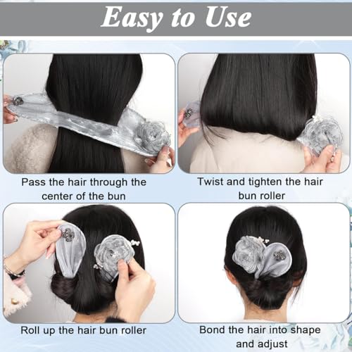 PALAY® Hair Buns for Women Girls Magic Bun Maker Flawless French Elegant Floral Pearl Clips Headpiece Accessories Birthday Gift White 2 PCS