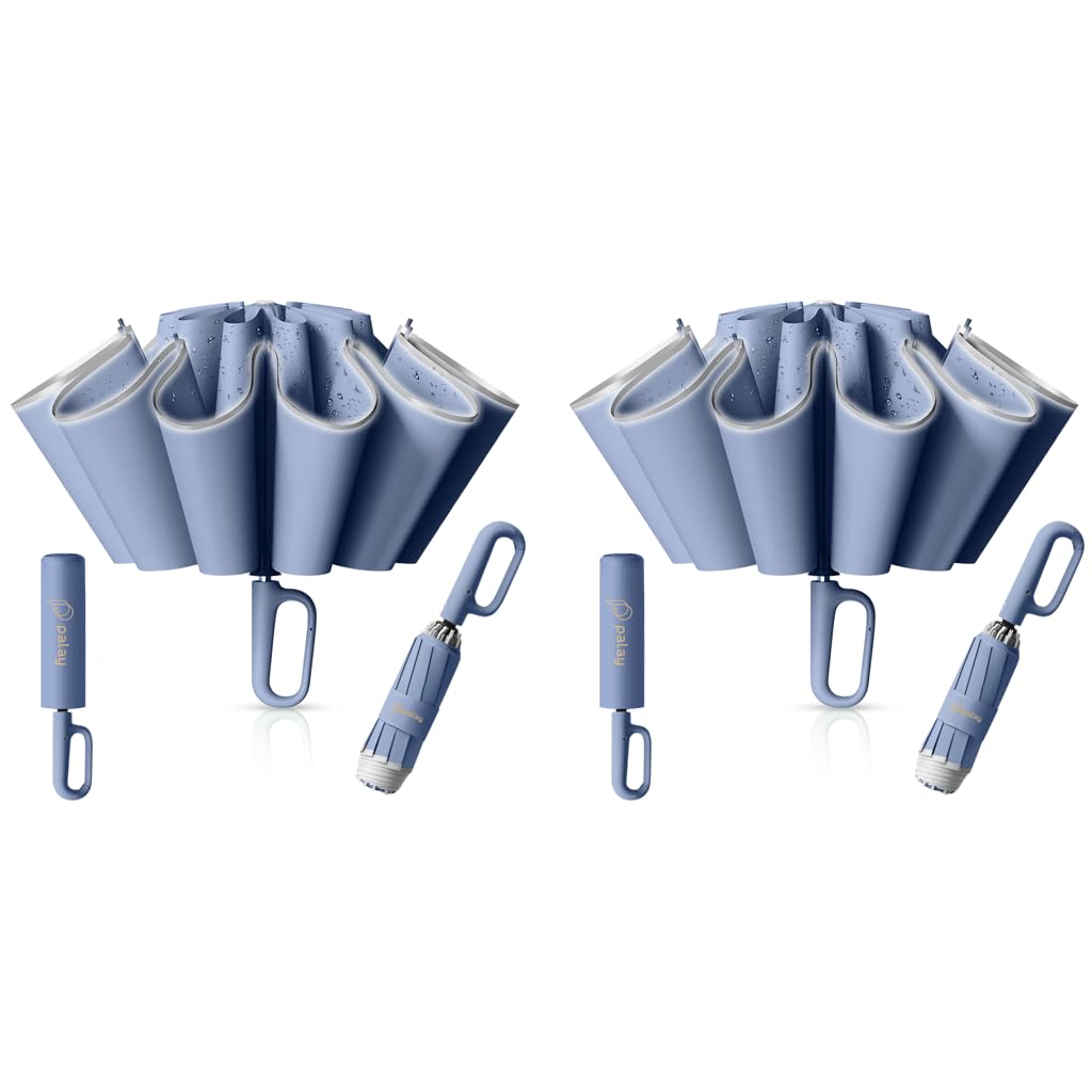 PALAY Large Umbrella for Travel and Outdoors with 50in Canopy featuring 10 Dual Ribs & Auto Open Close | Blue 2 PCS