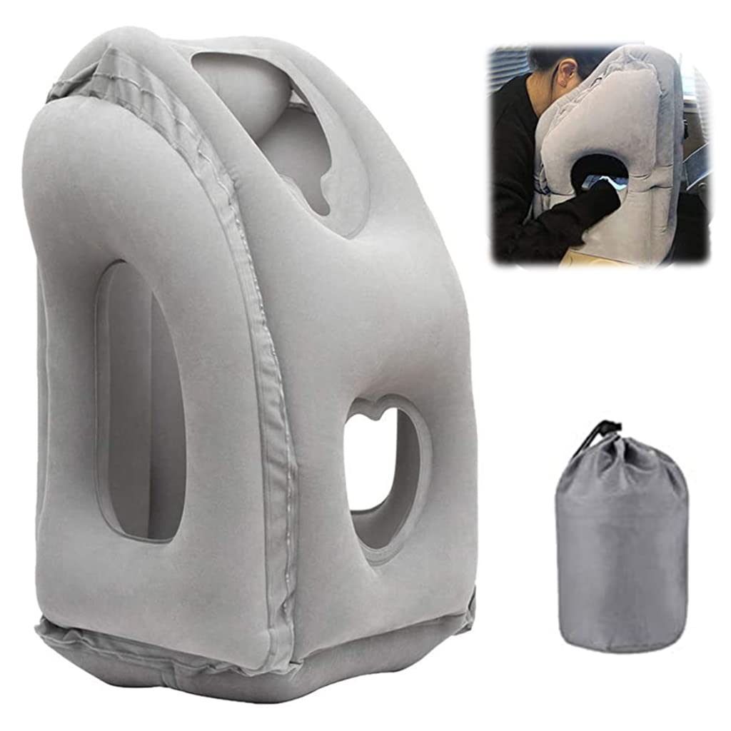 PALAY Inflatable Travel Pillow for Airplane and Car with Quick Deflate Valve | Grey PVC