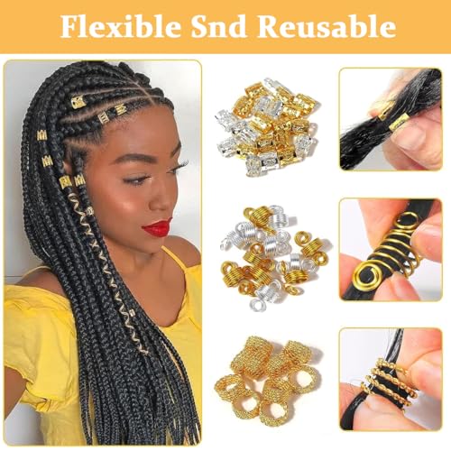 PALAY® 262pcs Hair Jewelry for Women Girls Braids, Luxury Dreadlocks Hair Braiding Charms, Assorted Alloy Metal Hair Coils Rings Fashion Hair Accessories for Braids