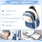 PALAY® Girls Backpack School with Small Zipper Pouch Fashion Blue Nylon Padded Shoulder Straps Handle Design Multi Compartment Large Camping Travel 2 PCS