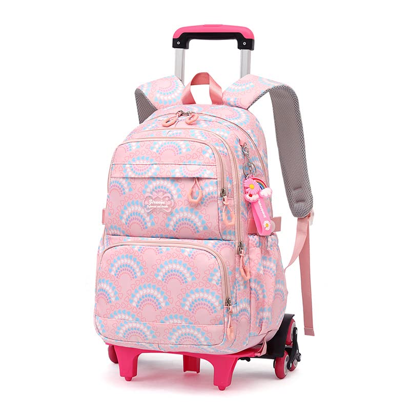 PALAY® School Backpack on 6-Wheel Backpack with Retractable Pull Handle Schoolgirls Backpack Detachable Wheel Stand Design Fashion Travel Backpack School Gift for Girls 6-12 Years Old