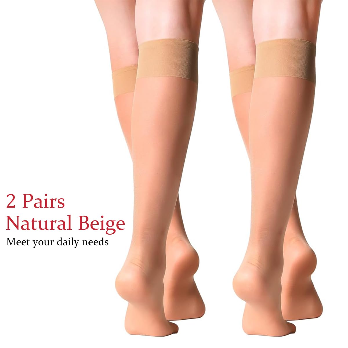 PALAY® 2Pairs Womens Sheer Knee High Stockings, Ultra Stretchable Trouser Socks Over Summer Calf Stockings for Airplane, Flight, Travel Circulation, Beige