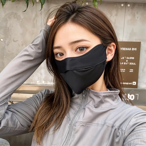 PALAY® Sun Protection Face Cover for Women Prevent Light Aging UV Outdoor Breathable Summer Cool Ice Silk Mask with Adjustable Drawstring Ear Loops Design Washable 2PCS