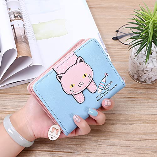PALAY® Small Wallets for Women Stylish Latest PU Leather Coins Zipper Pocket Purse Girls Rabbit-Shaped Metal Tassels Pendant Blue 3PCS