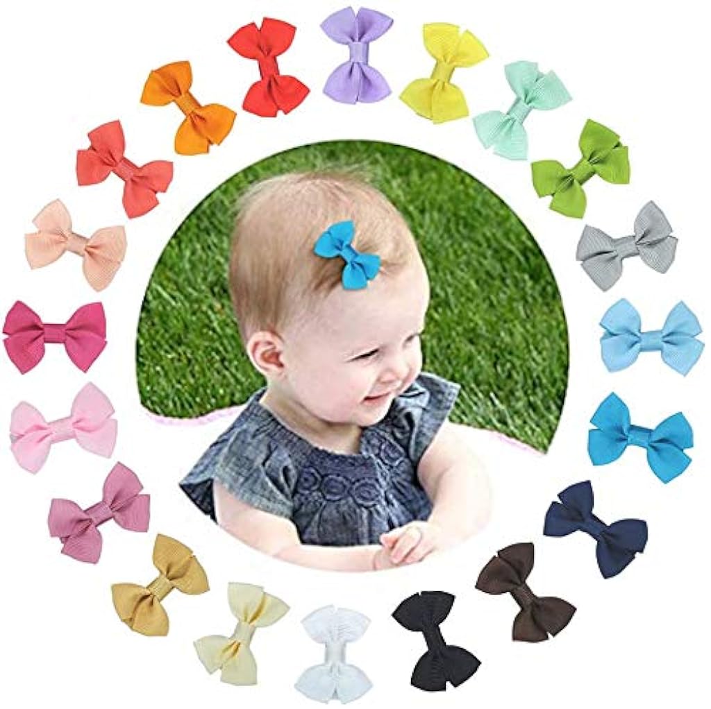 PALAY® Mini Hair Bow Grosgrain Ribbon Hair Bows With Alligator Bow Clips For Baby Girls Toddlers Kids, 20 Pieces Colors, Multicolour