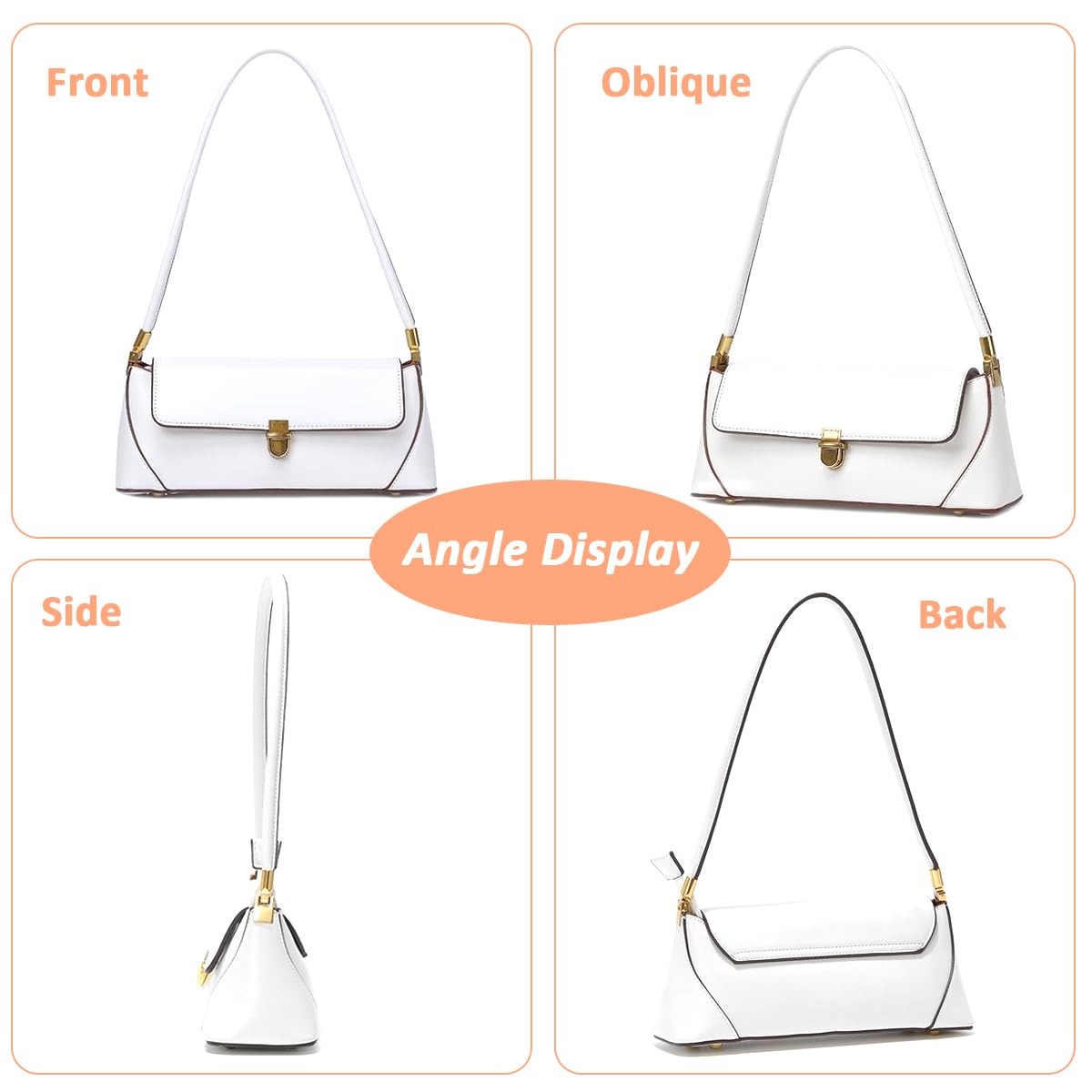 PALAY® Women Shoulder Bag Chic Hand Bag for Women Elegant White Evening Bag Fashion Golden Metal Buckle Design Hand Bag PU Leather Shoulder Bag, 28x9x11cm