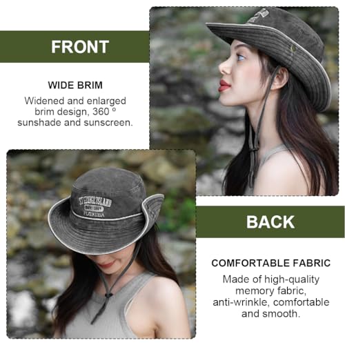 PALAY® Cowboys Bucket Hat for Women and Girls Stylish Breathable Wide Brim Sun Hats for Women Letter Embroidery Beach Hat for Women Summer for Outdoor, Travel, Camping, Picnic Black