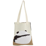 PALAY Hand Bags for Women 30.5 x 37 cm with Double Side Knitting Panda and Flower Design | Acrylic Crochet Tote for Office and College Use