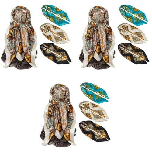 PALAY® 3Pcs Silk Scarf for Women Stylish Satin Neck Head Scarf for Women Summer Bandanas for Women Fashion Print Silk Scarves for Women 35 In Square Scarves for Women Gift Comfy Beach Hair Scarf X3