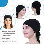 PALAY® Head Scarf for Women Cotton Elastic Chemo Caps Headwear Turban, Pre-tied Slip On Cancer Cap Headwrap Headscarf for Hair Loss or Thin Hair - Black