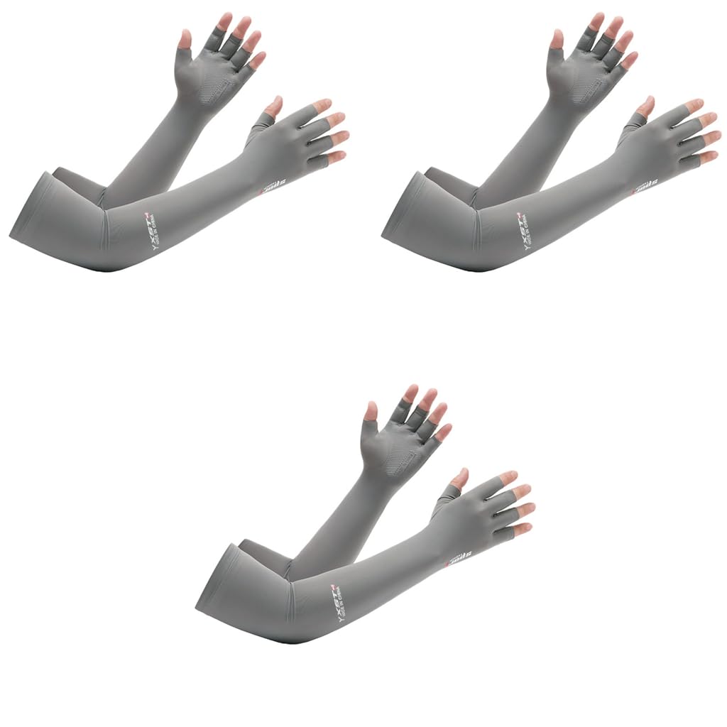 PALAY Arm Sleeves for Sun Protection with Fingerless Gloves and Anti Slip Grip | 1 Pair 3 PCS