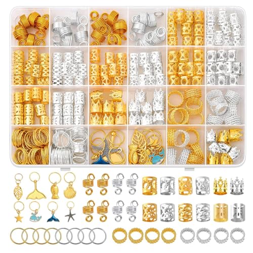 PALAY® 292pcs Hair Jewelry for Braids, Assorted Dreadlocks Hair Braiding Charms, Stylish Metal Hair Pendants Coils Rings Clips Hair Accessories for Women Girls