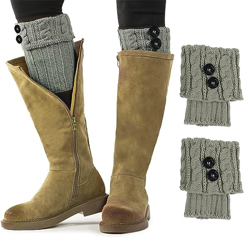 PALAY® Winter Warm Boot Cuffs Short Leg Warmers for Women, Stretchy Crochet Knitted Boot Topper Socks, Fashion Leg Cuff for Girls - 1 Pair, Grey