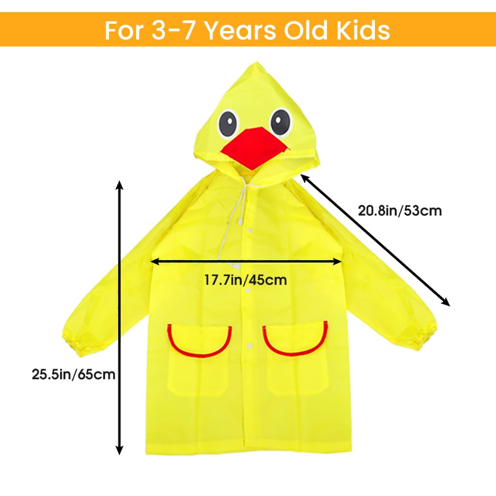 GUSTAVE® Raincoat for Kids Boys Girls with Hood, Polyester Rain Ponchos with Pockets and School Bag Coverage, Raincoat for 3-7 Years Old Kids