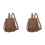 PALAY PU Leather Backpack for Women with 12x11 in Capacity and Back Zipper Pocket | Brown 2 PCS