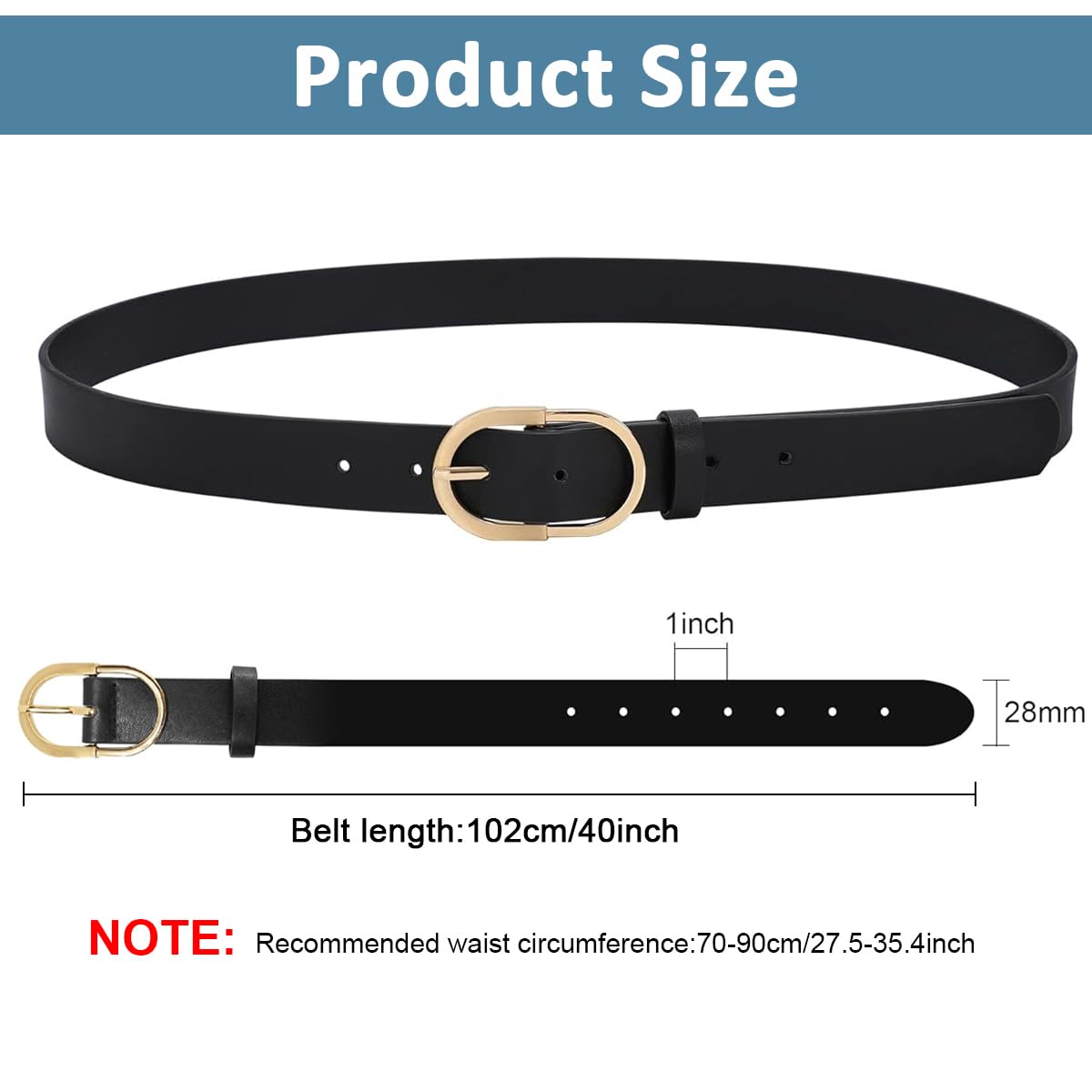 PALAY Waist Belt for Women featuring Golden Alloy Buckle and PU Leather Black Design 40 in