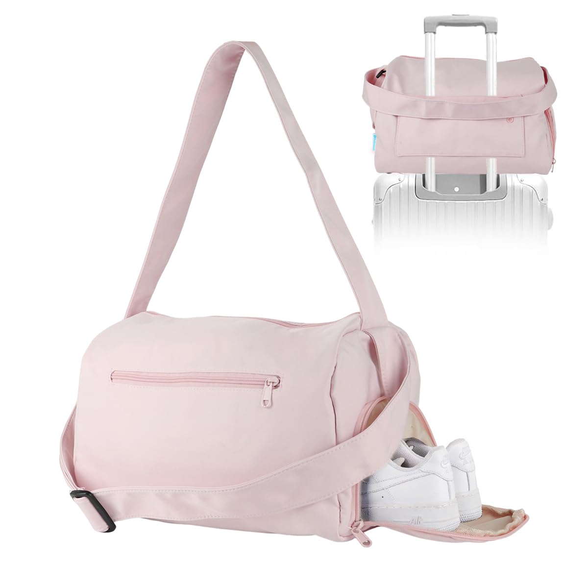 PALAY Gym Bag for Travel and Workout featuring Zippered Shoe Pocket with Waterproof Polyester | Pink Duffel for Women