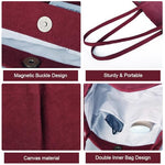 PALAY® Classic Tote Bag Corduroy Fashion Burgundy Large Hand Shoulder For Women Shopping Grocery Commuting 3PCS