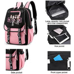 PALAY® Black Pink Bag For Girls School Bag with USB Cable Jack Cute Backpacks Idol Print Design Laptop Backpack and Casual Backpack Student Accessories That can Hold 16.8 inches Books