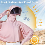 PALAY® Sun Protection Clothing Women UPF 50+ Protective Sun Protection Clothing Long Sleeve Ice Silk Protective Sun Protection Clothing with Removable Sun Visor, Pink