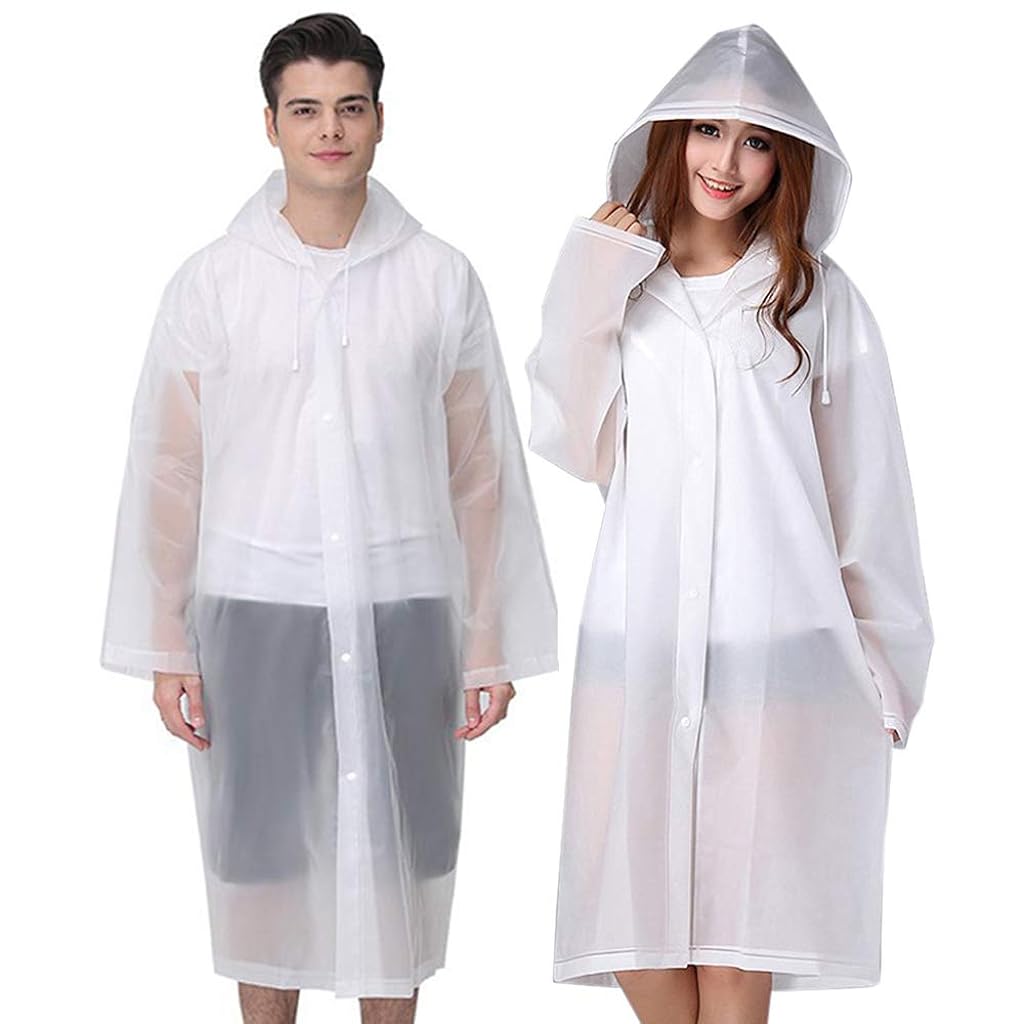 PALAY® 2Pcs Rain Ponchos for Adults Reusable, EVARaincoats with Hood for Women and Men Rain Ponchos for Camping, Hiking, Music Festival, Outdoor Activities (white)