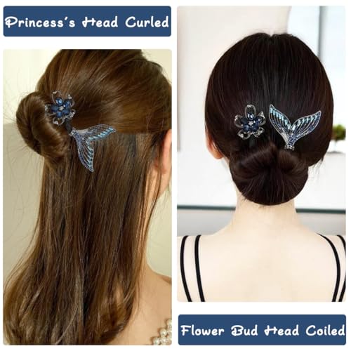 PALAY® Magic Hair Bun Maker for Hair Mermaid Tail Rhinestone Hair Bun Accessories for Women Elegant Hair Accessories for Women Flower Twist Hair Bun Shaper for Medium Thick Hair