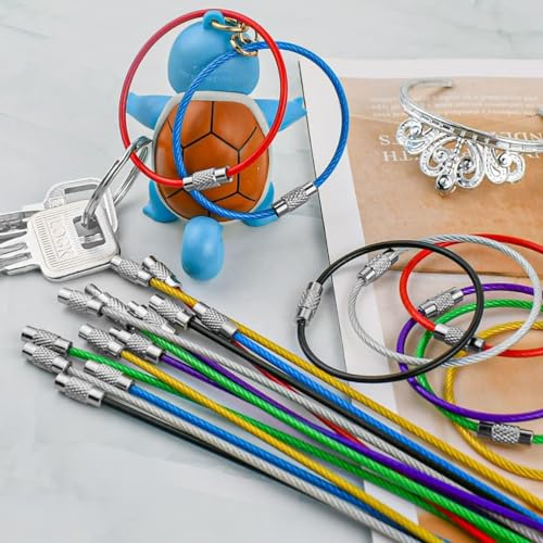 PALAY® 32PCS Stainless Steel Keychain, 1.5mm Coated Wire Keychain Cable Large Key Rings for Luggage Tags, Key Tags, Keyrings, Kitchen Utensils (15cm*1.5mm)