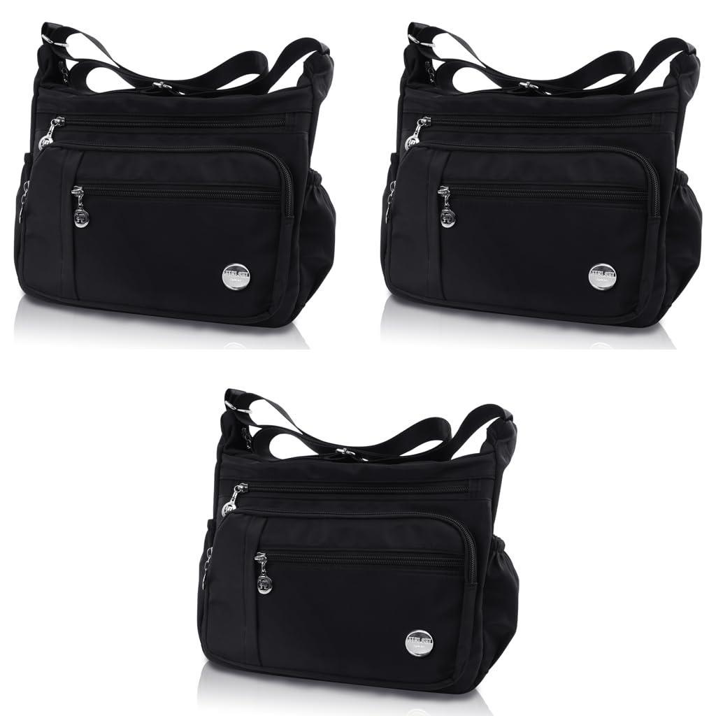 PALAY Women Shoulder Bag for Everyday Use with Multi Pocket Design and Waterproof Nylon | 3 PCS Set Black