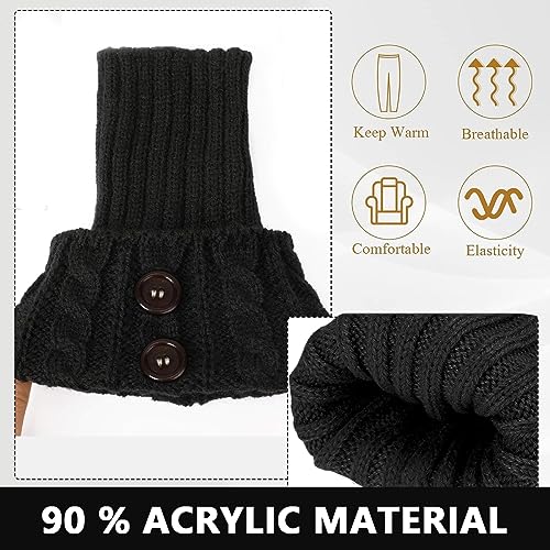 PALAY® Winter Leg Warmers Boot Cuffs for Women, Crochet Knitted Warm Topper Boot Socks, Stretchy Leg Cuff for Girls Ladies Gift - 1 Pair, Black