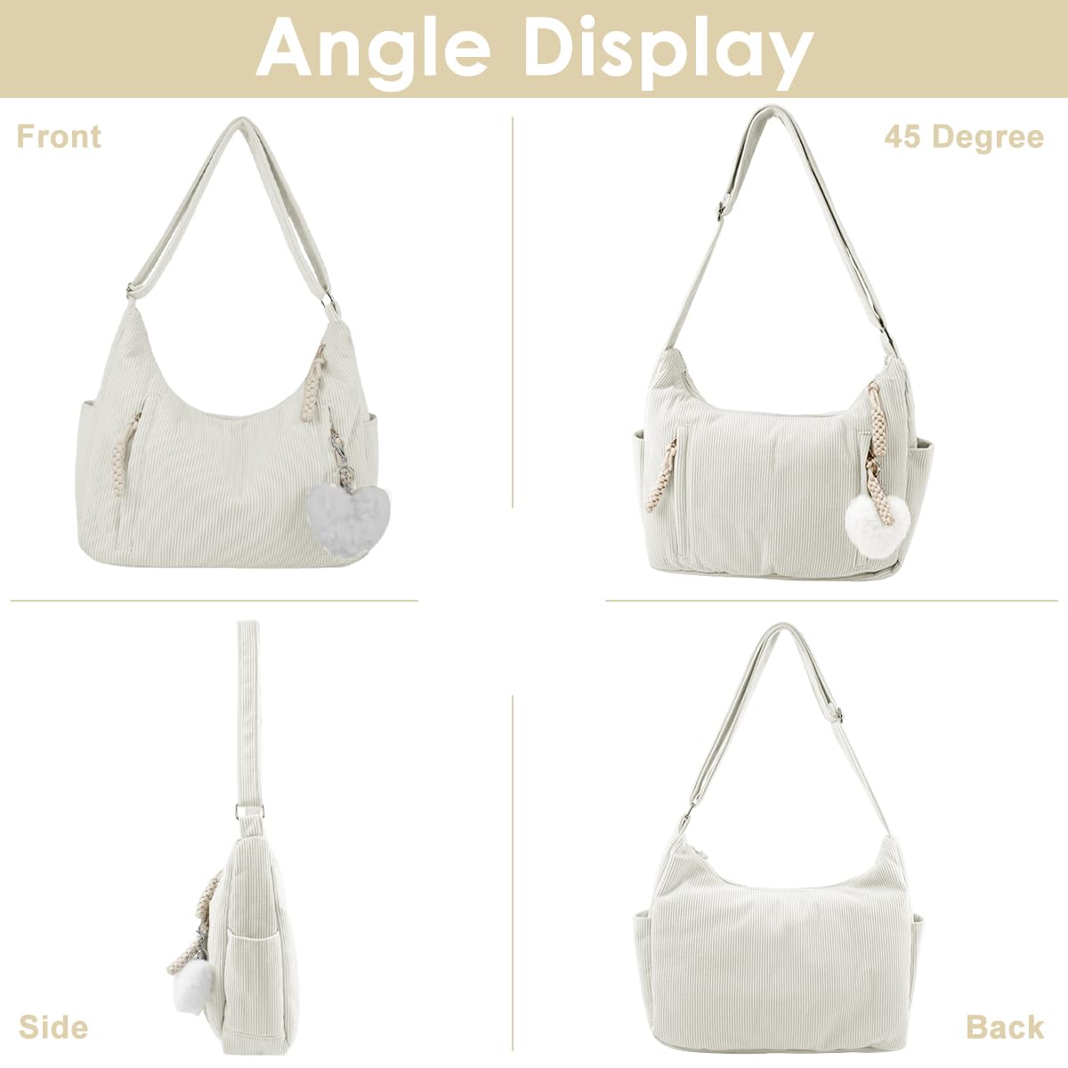 PALAY Corduroy Tote Bag for Women with Adjustable Shoulder Strap and Large Capacity | Casual Crossbody Handbag for Shopping and Work