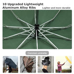 PALAY® Auto 3-Fold Large Umbrella with Reflective Strip 50 Inch Compact Travel Umbrella One-Touch Open Close Reinforced 10 Dual Ribs Sun Protection 99 Percent UV Rain Windproof for Men Women Green X 3