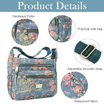 PALAY® Crossbody Bag for Women Nylon Shoulder Floral Multi-Pocket Purse 3 PCS