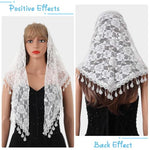 PALAY® Lace Shawl Women Lace Mantilla Triangle Lace Mass Veil for Women Tassle Rose Jacquard Lace Shawl Headwear Wedding Lace Veil Headwear