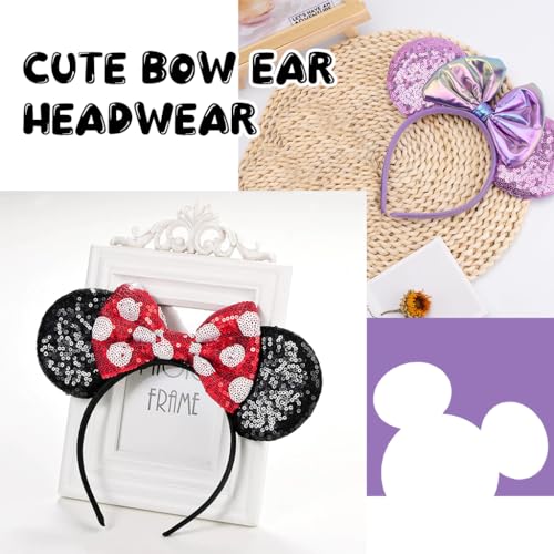 PALAY® 4PCS Hairband for Women Girls Mickey Mouse Bow Sequin Kawaii Cute Headband Stylish Hair Accessories Kids Adult Cosplay Headwear Costume Prop