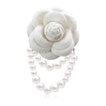 PALAY Camellia Flower Brooch for Women with Fabric Petals and Pearl Tassel | Elegant Gift