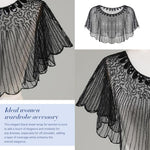 PALAY® Lace Shrugs Shawl for Women Stylish Sheer Cape Cover Up Wraps Black Sequin for Wedding Dress Off Shoulder Strapless Dresses 2PCS