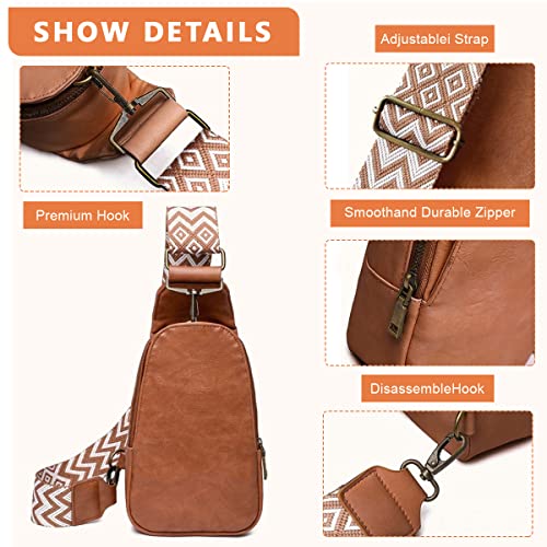 PALAY® Women Cross-Body Chest Bag Phone Bag PU Shoulder Bag with Adjustable Strap Sling Bag Shoulder Bag for Daily Commuting,Travel Brown