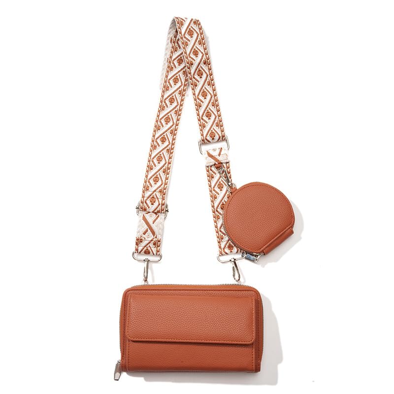 PALAY® Crossbody Bag for Women Small PU Purse Bags Phone Pouch Card Bag Print Nylon Webbing Shoulder Strap Design Compact Casual Phone Sling Shoulder Bags