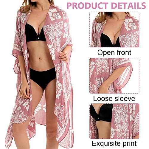 PALAY® Women's Coverups for Beach Wear, Floral Print Beachwear for Women, Summer Swimsuits Beach Coverup Cardigan Wrap, Vacation Casual Cover Up for Bikini Swimwear (3/4 Sleeve, Open Front)