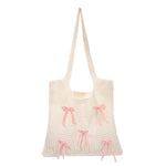 PALAY® Tote Bag for Woman Bow Crochet Mesh Knitted Shoulder Bag Coquette Cute Aesthetic Travel Tote for Girls