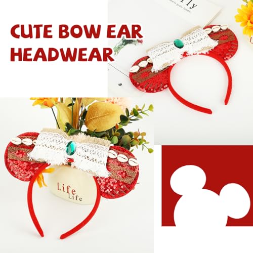 PALAY® Moana Princess Hairband Red Bow for Girls,Kids Hair Band with Mickey Ears,Birthday Party Hair Accessories Hairbands for Kids Girl Head Band Baby Girl Cute Mouse Ear Headband Party