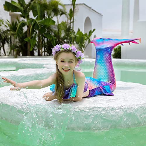 PALAY® Mermaid Tail Swimming Suit 3Pcs Set, Cute Swimsuit for Girls Mermaid Princess Swimwear Costume Bathing Bikini Suit for Girls 4-7 Years Old (4-5 Years)