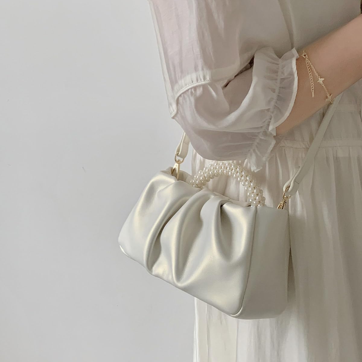 PALAY Evening Purse for Women featuring Faux Pearl Handle and Glossing Crinkle PU Design