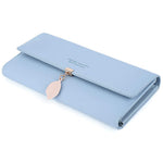 PALAY® Womens PU Leather Long Wallet Leaf Pendant Card Holder Phone Pocket Girls Zipper Coin Purse Blue 3PCS