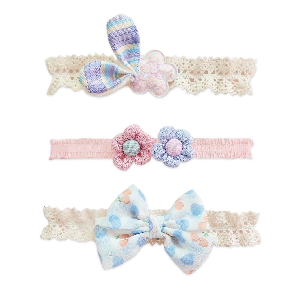 PALAY® 3pcs Headband for Baby Girl, Lace Flower Baby Headband, Bow Hair Bands for Baby, Elastic Baby Hairband, Cute Baby Girl Hair Bands for Toddler Girls Newborn Shower Gifts